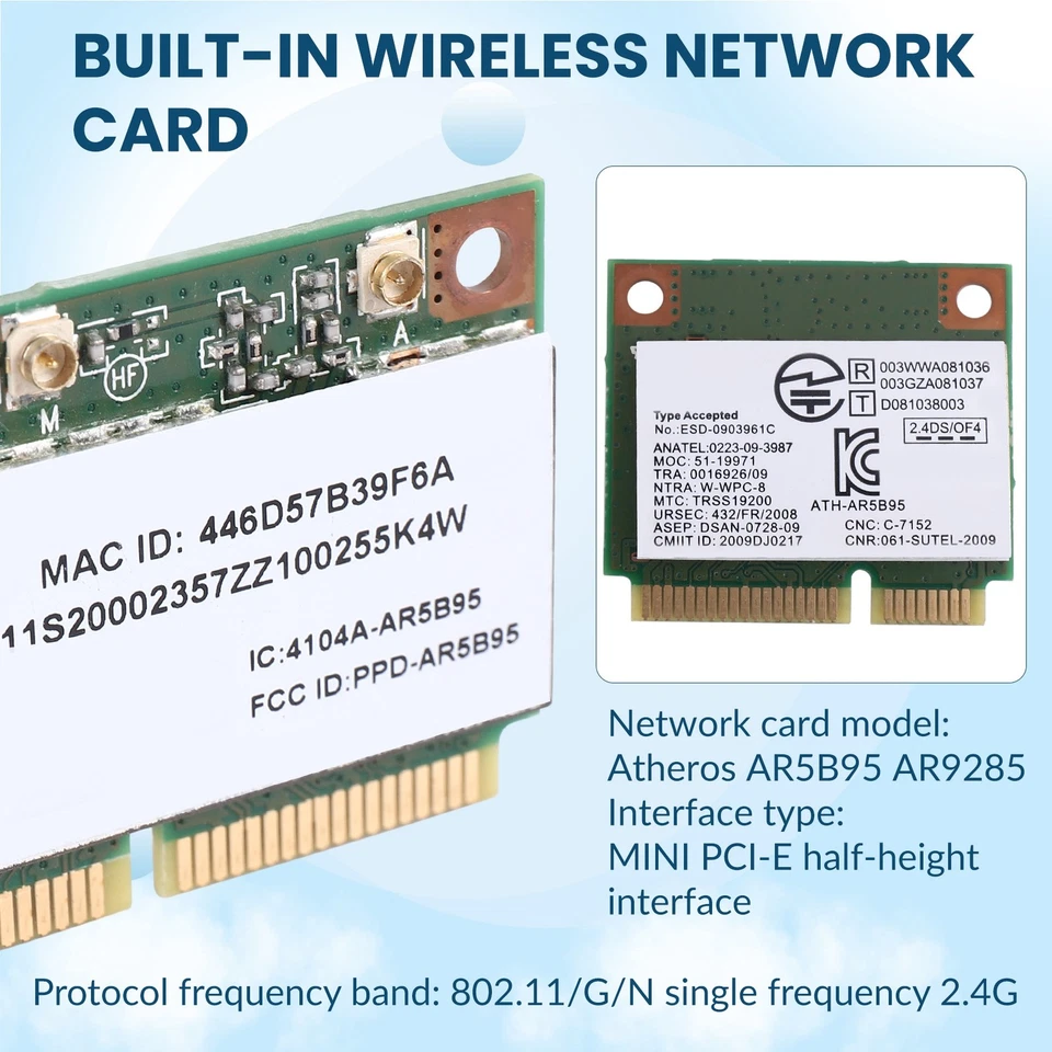 Atheros AR5B95 AR9285   Card 2.4G 150Mbps PCI-E Half-Height Built-in  Card9194 - Image 4 of 4