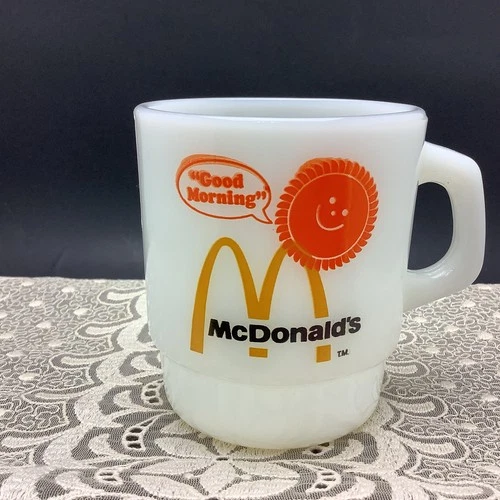 Vintage McDonald's Milk Glass Coffee Mug Good Morning Anchor Hocking Fire King
