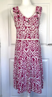 Monsoon weiß/rosa ärmelloses Strickkleid Schmuck Rundhals Stretch GR. 14