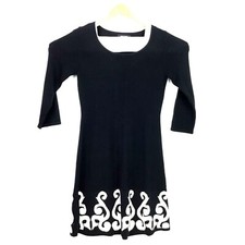 Nine West Black White S Damask Sheath Dress Long Sleeve Sweater Scoop Neck Knit