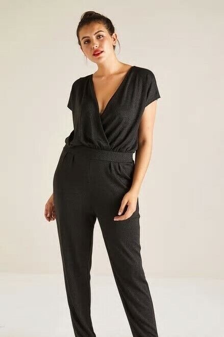 Mela London Curve Black Shimmer Wrap Jumpsuit UK Size 24 Brand