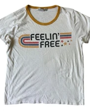 Junk Food Feelin Free Shirt Womens Large White Short Sleeve Retro 70s Skater