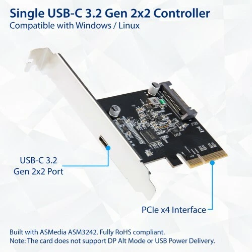 Syba SY-PEX20230 Single Port USB-C 3.2 Gen 2x2 PCI-e Gen 3 x4 Expansion Card - Image 2 of 4