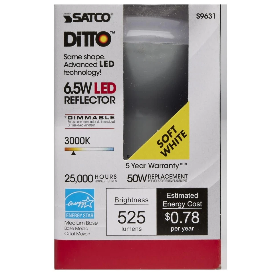SATCO S9631 - 6.5 Watt R20 LED Bulb 3000K - 107 deg. Beam Angle (6 Pack) - Image 2 of 4