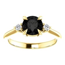 2 Ct Round-Cut Black Diamond 14k Yellow Gold Finish Three-Stone Engagement Ring