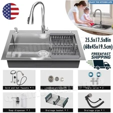 25.5inch Kitchen Sink 304 Stainless Steel Single Bowl Drop In Top Mount Faucet