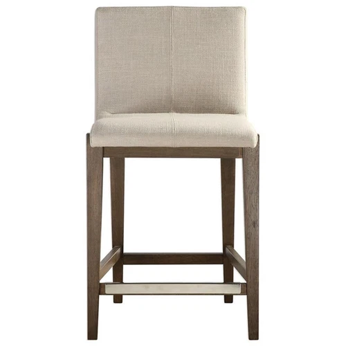Uttermost Klemens 26" Wood and Fabric Upholstered Counter Stool in Beige/Walnut - Picture 3 of 10