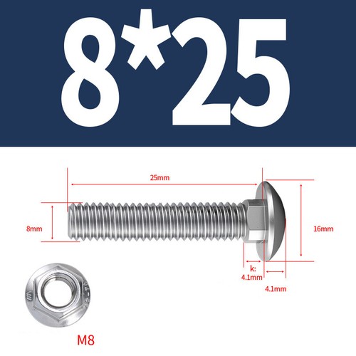 Carriage Bolts & Flange Hex Nuts Set A2 Stainless Steel Cup Square Screws M3-M12 - Picture 57 of 96