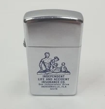 Vintage Slim Zippo Lighter Independent  Insurance Co Jax Florida 1979