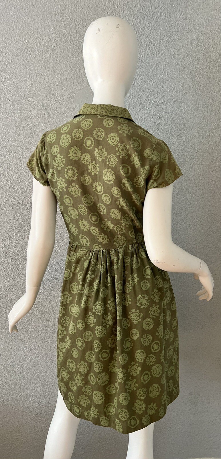 Vintage 50s Sage Green Rockabilly Pin Up Shirt Dress … Gem
