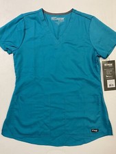 Grey's Anatomy Womens V Neck Teal Shirred Back Scrub Top Size XSmall NWT