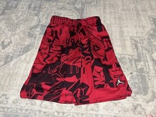 AIR JORDAN Red Black BASKETBALL SHORTS AGES 12-13 Years Sz LARGE