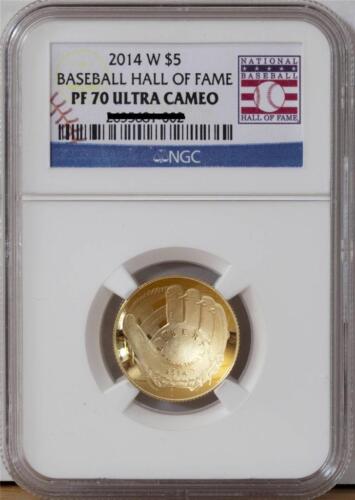 2014 W Baseball Hall of Fame $5 Gold Proof Dollar Coin NGC PF70 - Picture 1 of 1