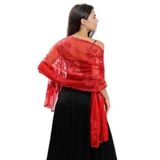 Lady Bride Wedding Evening Shawl Scarf Peony Flower Sequins Embroidered Shawl