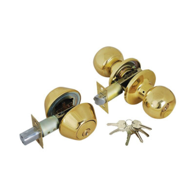 Premier Lock 05C Solid Brass Entry Door Knob Double Cylinder Deadbolt 6 SC1 Key