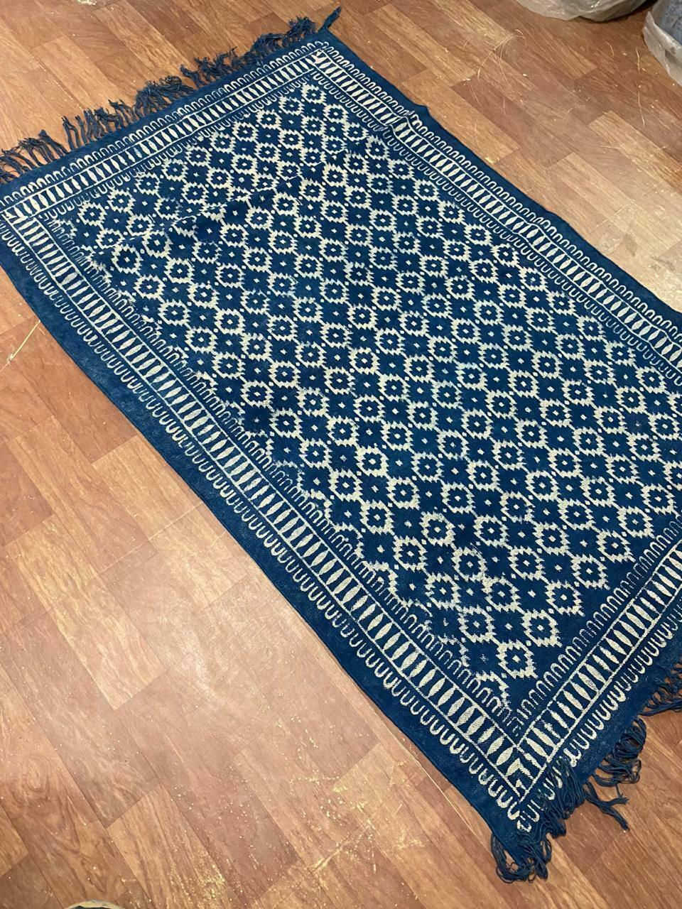 9x12 ft Vintage Indigo Blue Rug Dari Cotton Handmade Woven Carpet Area