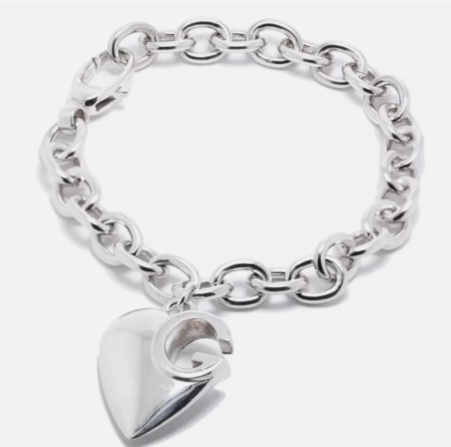 Gucci Sterling Silver GG design Heart Charm Bracelet- Silver 8” | eBay