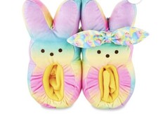 Peeps Plush Bunny Slippers Multicolor Rainbow Headband Big Kids Size Medium 13-1