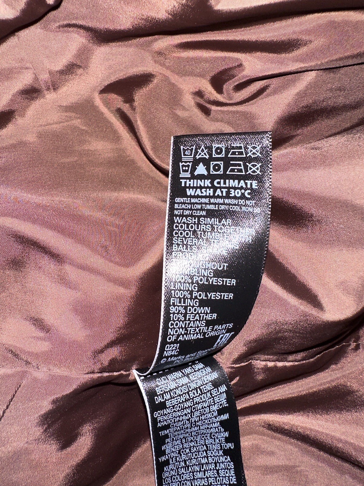 M&S Long Down & Feather Padded Coat Shower Resistant Lightweight Jacket