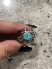 Sterling Silver 95 Turquoise Wide Band Ring, Size 7.75  