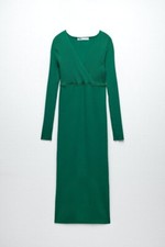 Zara Green Knit Ribbed Midi Dress Size S