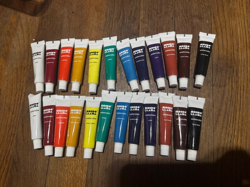 2 Sets Of New Mondo Llama 12 Count Artist Watercolor Paint Tubes .4 fl oz