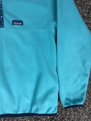 Patagonia Synchilla T-Snap Blue Fleece Floral Sweater Girls XL 14 - Picture 3 of 8