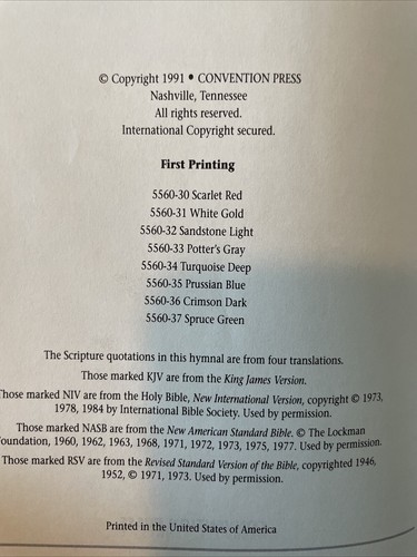 The Baptist Hymnal Turquoise 1991 Convention Press Nashville,TN First Printing - Picture 10 of 11