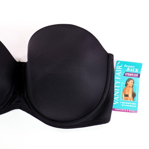 New Vanity Fair Beauty Back Strapless Bra Sz 42DD Mulitway Solid Black NWT 74380 - Picture 4 of 6