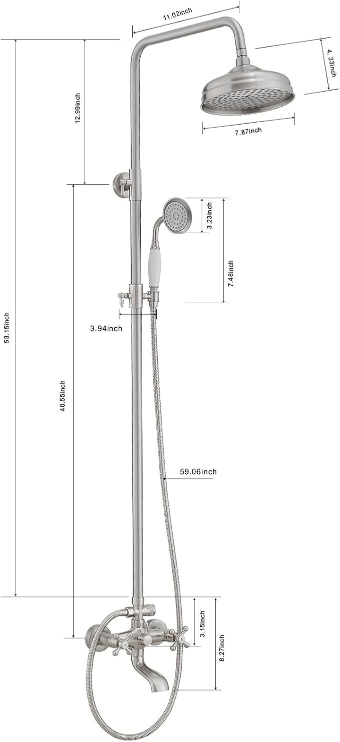 Brushed Nickel Outdoor Bathroom Shower Faucet System with 2 Handle 2 Sprayer
