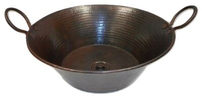 16'' Round Copper Rustic Cazo Vessel Sink with Handles and Lift and Turn Drain