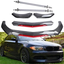 Front Bumper Lip Spoiler Splitter Strut Rod Carbon Fiber For 07-13 BMW 1 Series