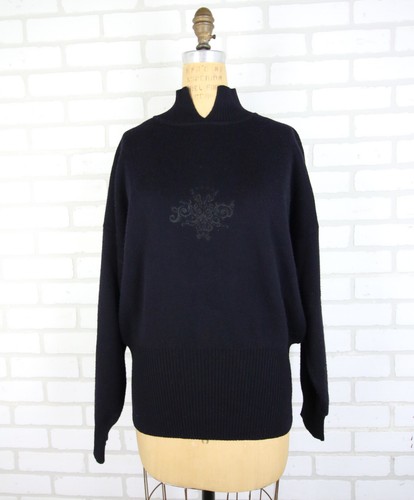 Vintage Bogner Split Mock Neck Sweater Womens L Wool Blend Embroidered READ - Picture 2 of 13