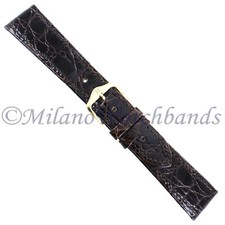 20mm Hirsch Brown Genuine Certified Crocodile Stitched Turned Edge Mens Band Reg