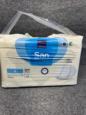 Abena San Premium Incontinence Pads, Moderate Absorbency, Size 6, 34 Count