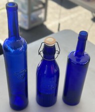 Lot of 3 Cobalt Blue Decorative Empty Bottles Thin Long Neck One Quart Jar Italy
