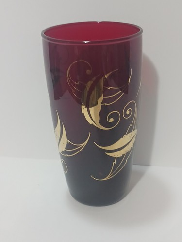 5 - Vintage Ruby Red Anchor Hocking 22kt Gold Leaf Tumblers 1950-60's - Picture 12 of 22
