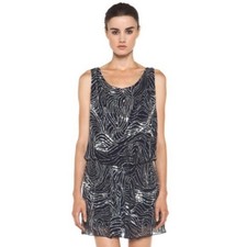 Alice + Olivia navy blue silver beaded sequin open back silk dress size 6