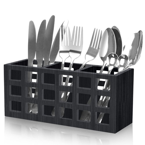 Farmhouse Wooden Silverware Utensil Caddy Cutlery Holder Utensil Holder Organ...