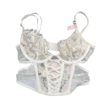 Victoria's Secret Ivory Lace Mesh Corset Bustier Bra XS Lightly Lined White