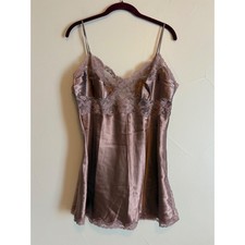 Y2K Victoria's Secret SILK 100 Silk Lace Trim Chemise Slip Set Mauve Large NWOT