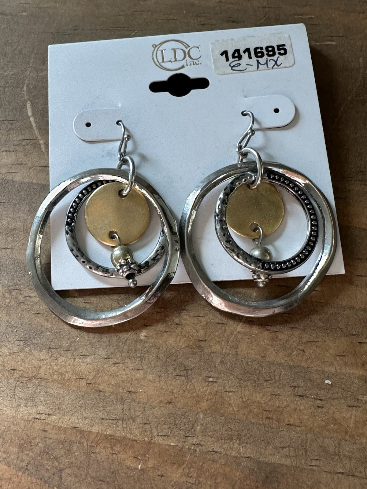 New Copper and Silver Tone Three Hoop Dangle Hook Earrings