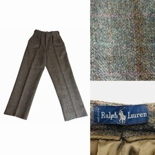 Vtg Polo Ralph Lauren Women  s Tweed Wool Trousers Double Pleated 25x28 80s Plaid