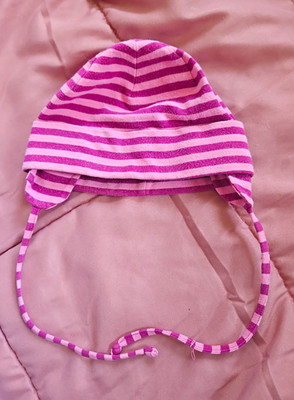 Sterntaler Baby Mütze 43 Jersey Bindeband Ohrenklappe gestreift rosa/lila