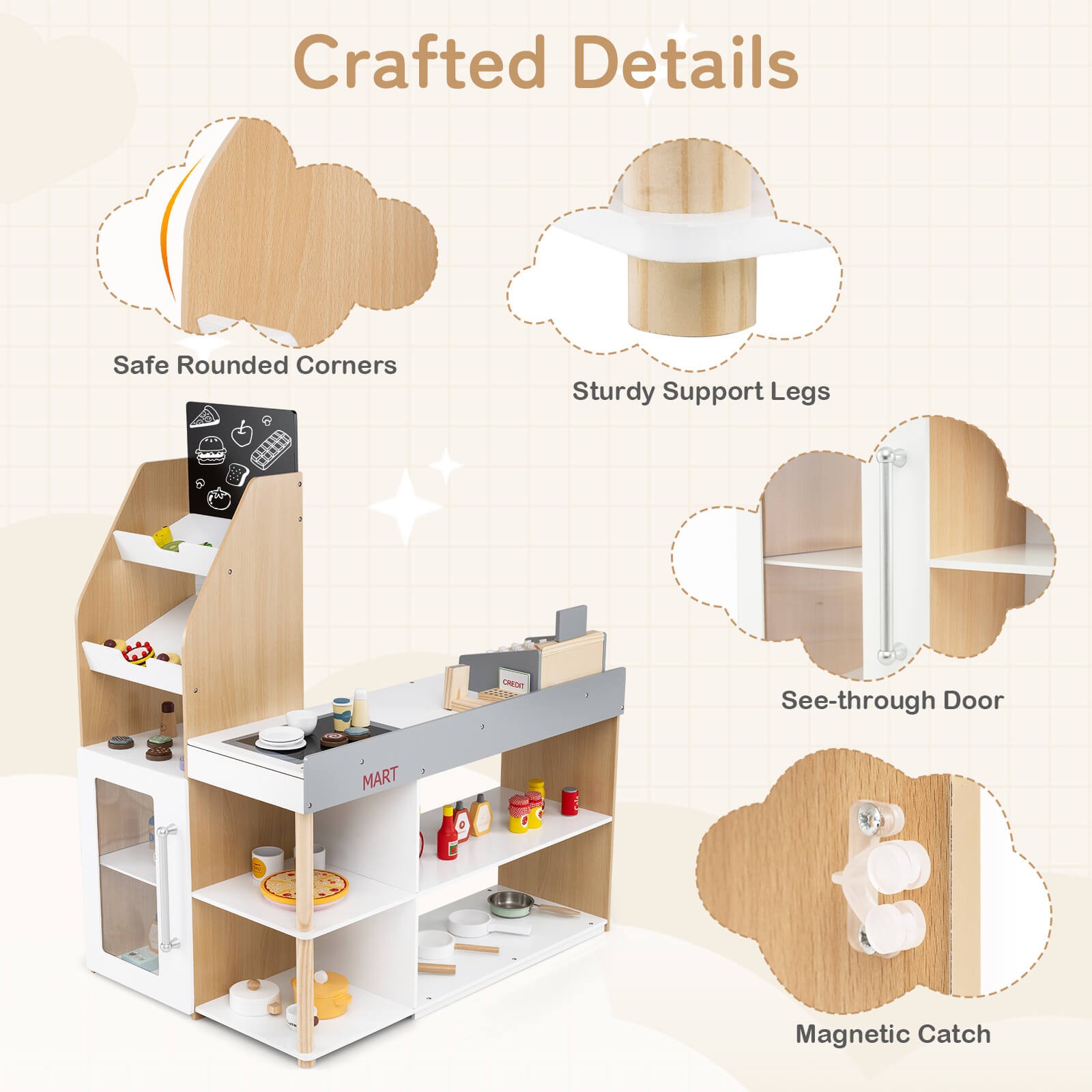 как выглядит Pretend Grocery Store Playset w/ Shopping Cart, Checkout Counter, Cash Register фото