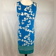 Chaps blue white and green stretchy sheath dress size 4