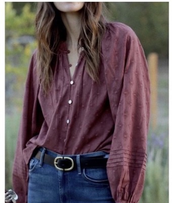 Cleobella Antonia Balloon sleeve Textured Button Down Blouse Size XL