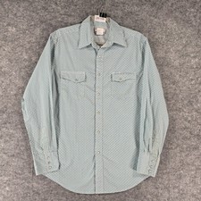 Wrangler Pearl Snap Western Shirt Men Medium Long Sleeve White Green Blue Cowboy