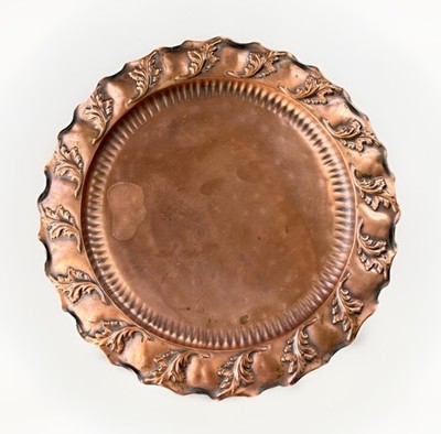 Vintage Gregorian Solid Copper Hand Hammered Tray Platter 15  Scalloped Leaf USA