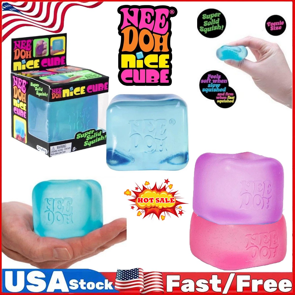 Schylling NeeDoh Nice Cube BLUE Sensory Squeeze Toy with Super